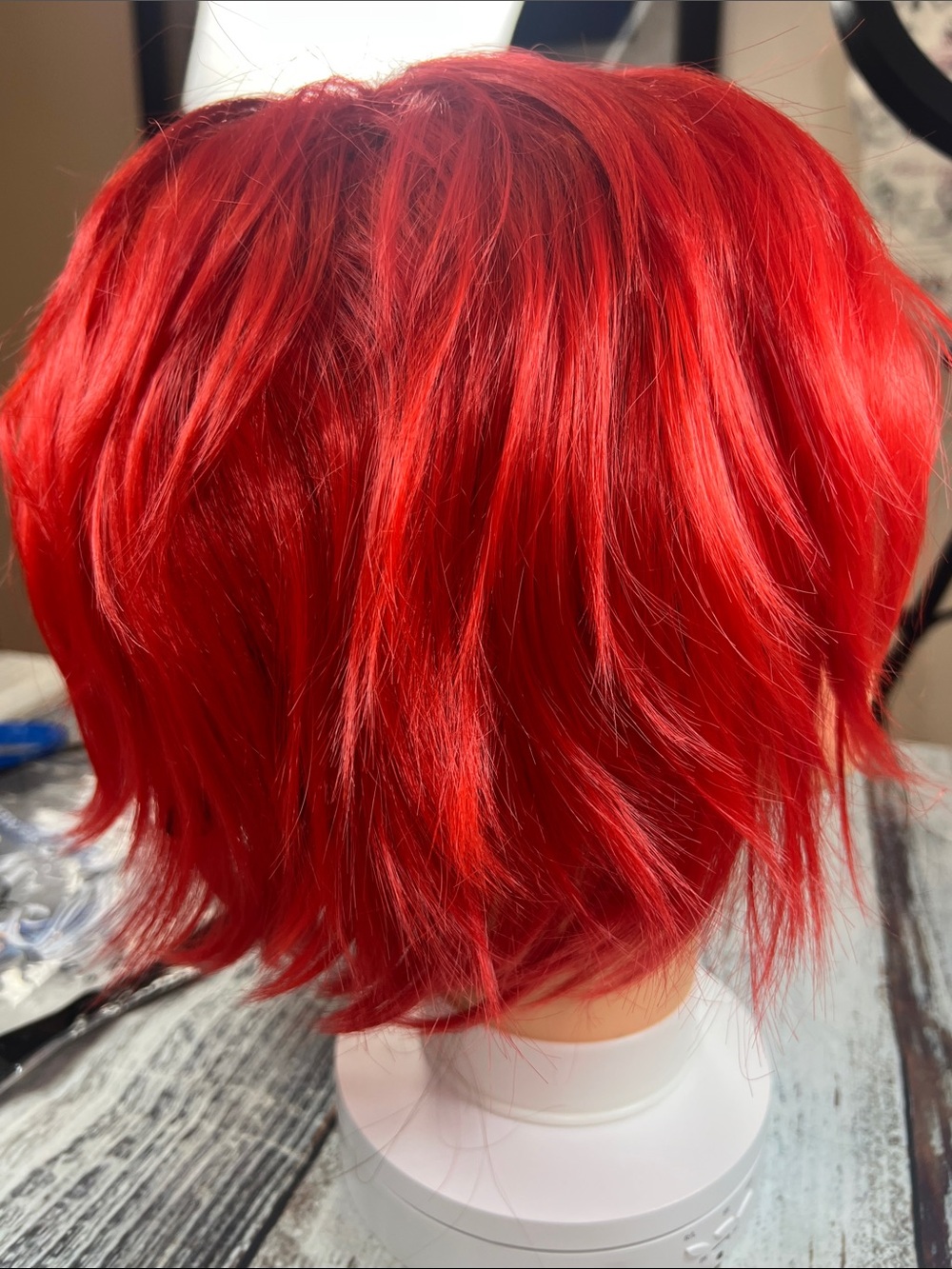 Bright Red Layered Bob Cosplay Wig | Short Anime Style Wig with Side Bangs NIB - Picture 4 of 7